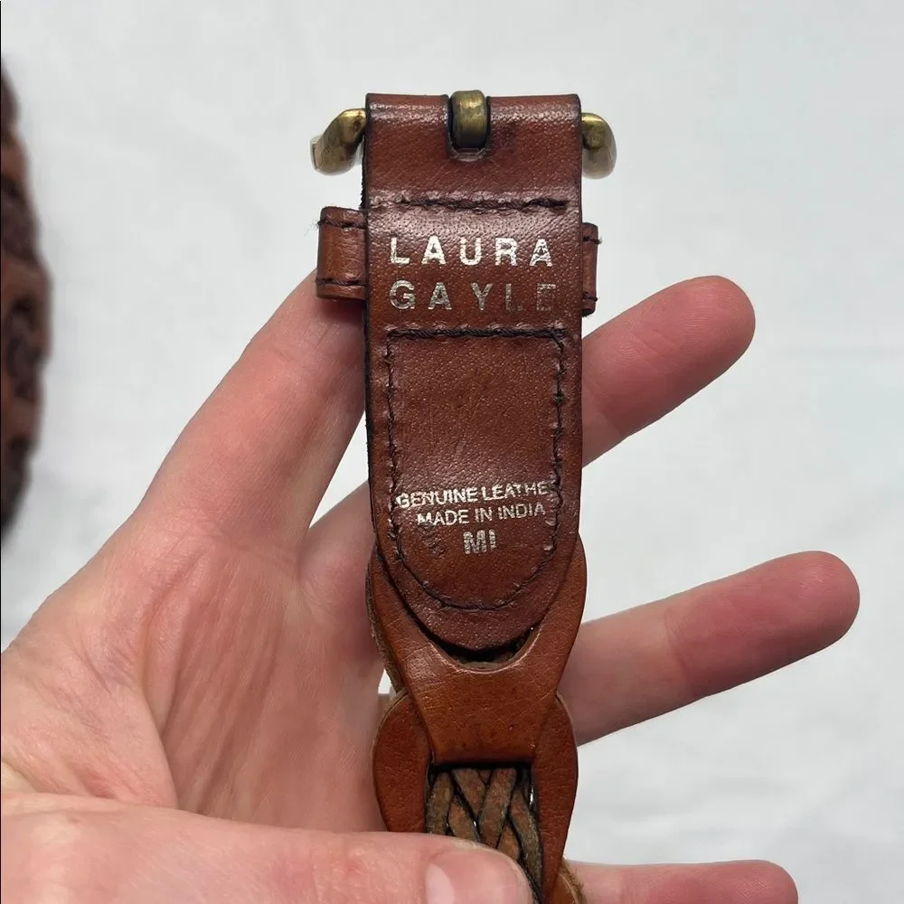 Vintage Laura Gayle Brown Leather Double Braided Belt - Picture 4 of 6